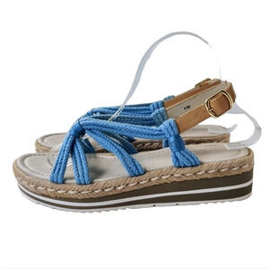 MOJO MOXY Treasure Blue Rope Platform Wedge Slingback Sandals 8.5